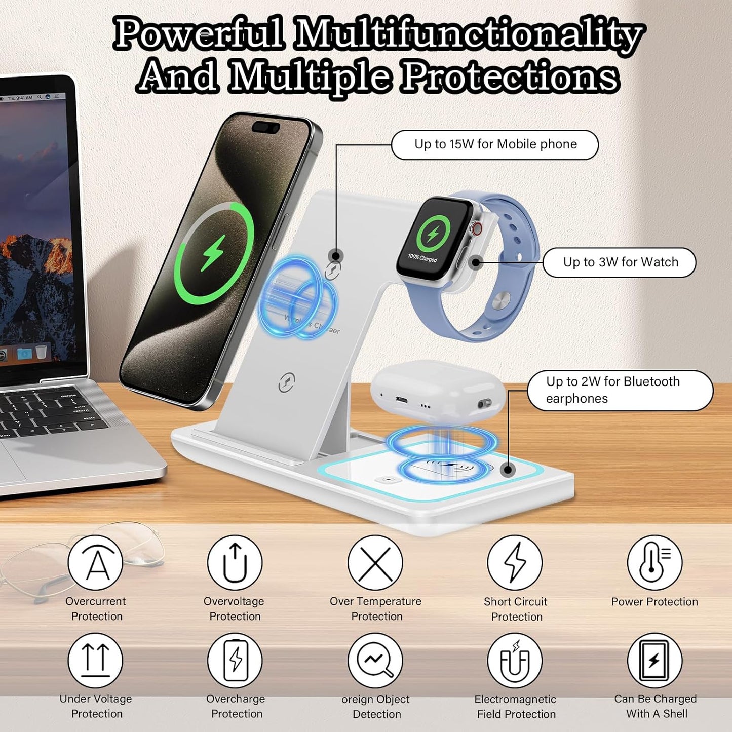 15W Fast Wireless Charging Station Universal 3-in-1 for Mobile Phones DEMO