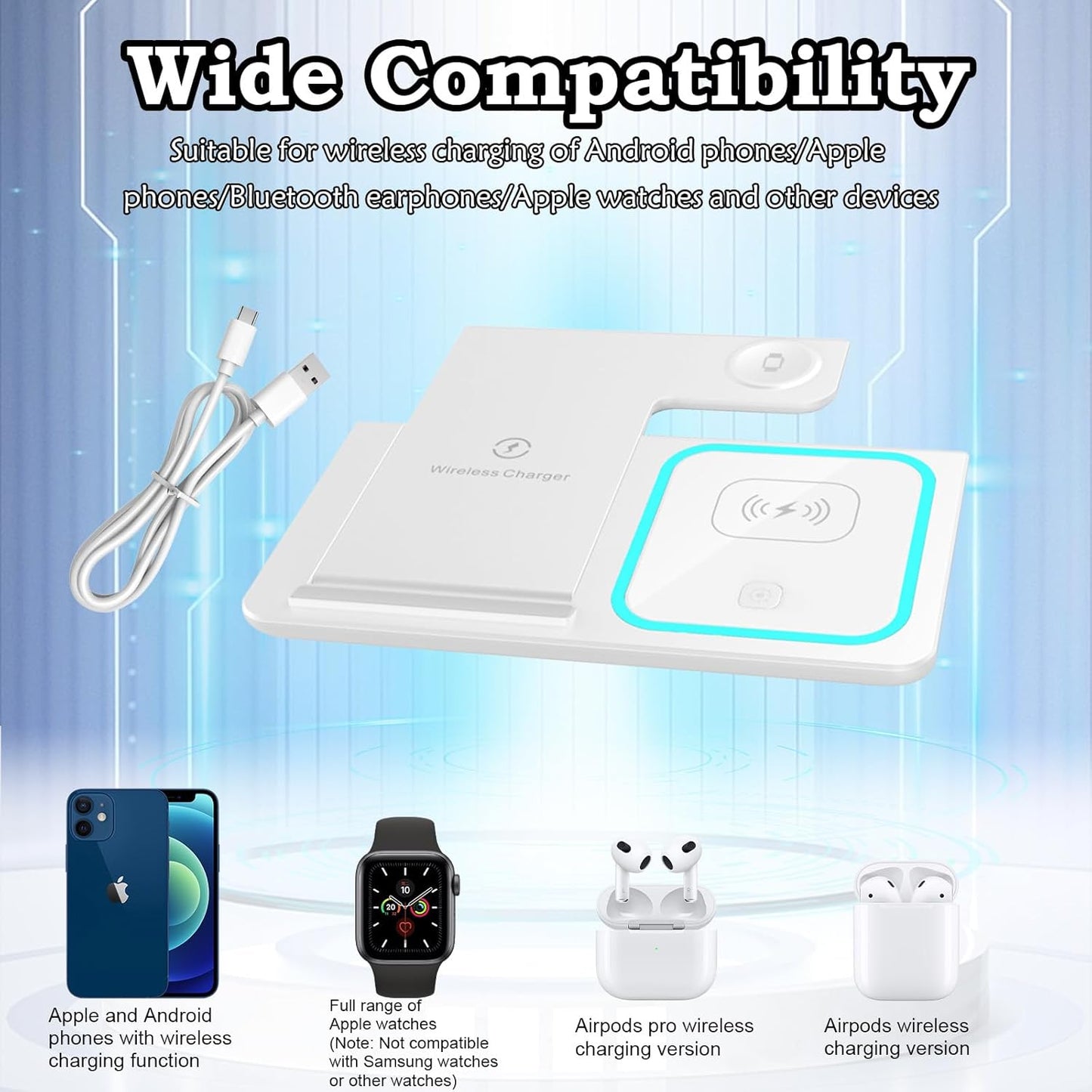 15W Fast Wireless Charging Station Universal 3-in-1 for Mobile Phones DEMO