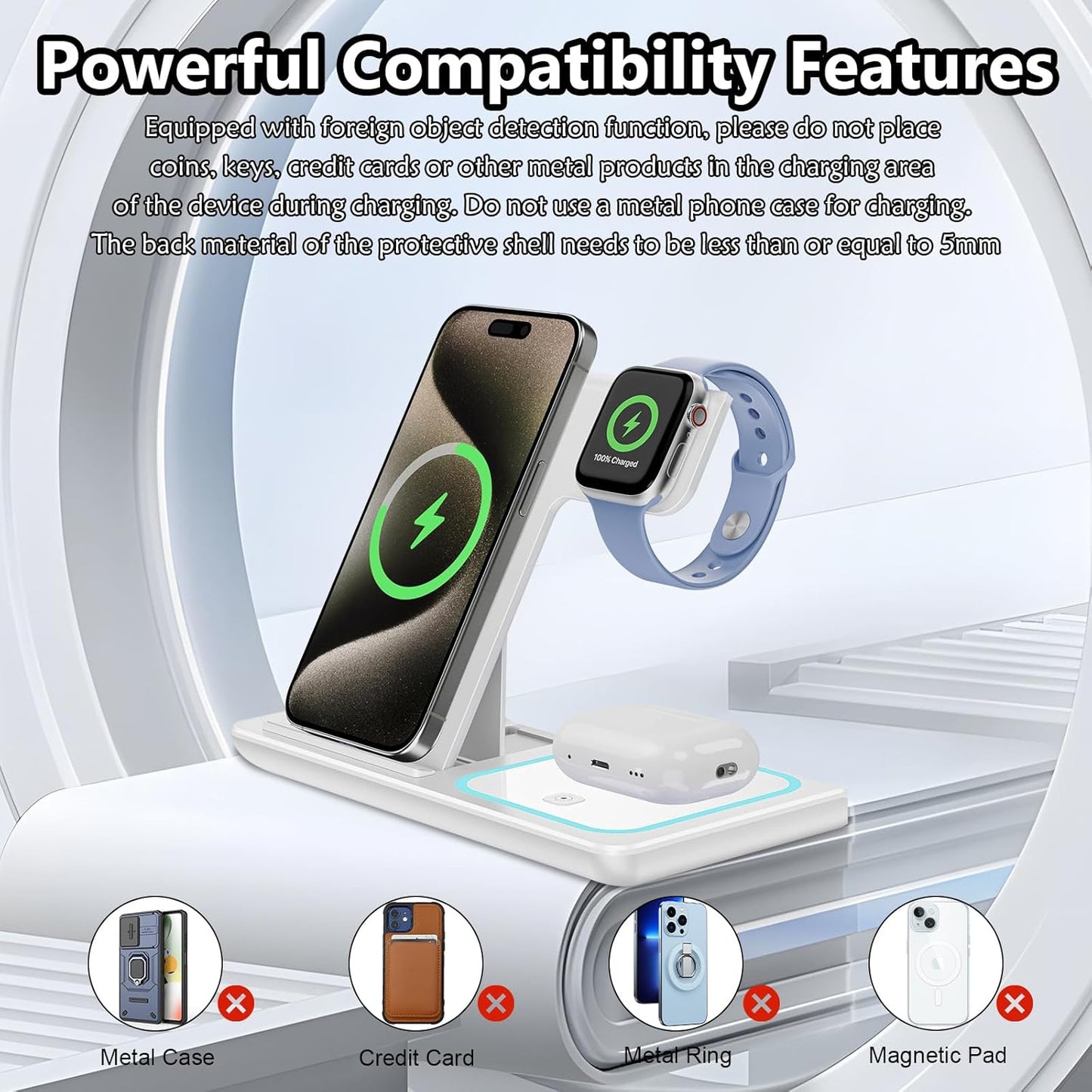 15W Fast Wireless Charging Station Universal 3-in-1 for Mobile Phones DEMO