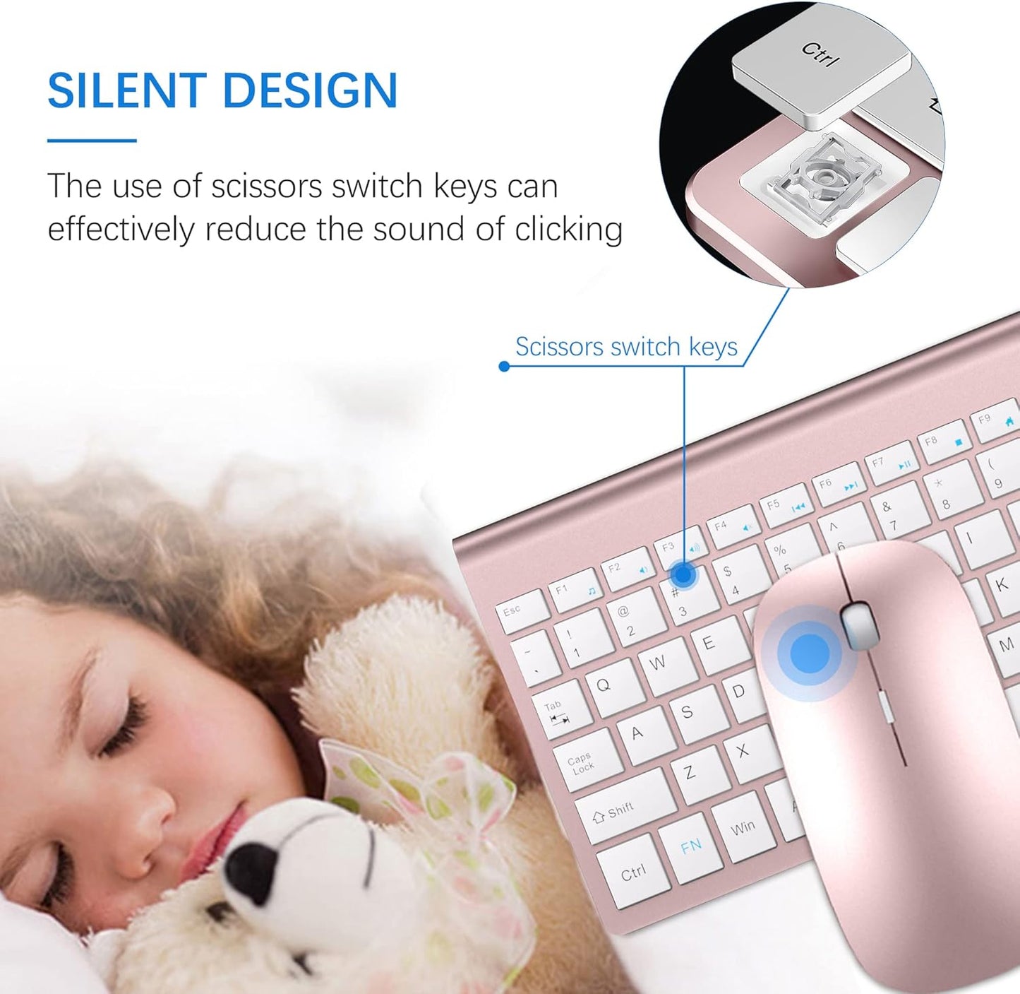 Ultra Slim Wireless Keyboard and Mouse Combo Set in Rose Gold & White NEW