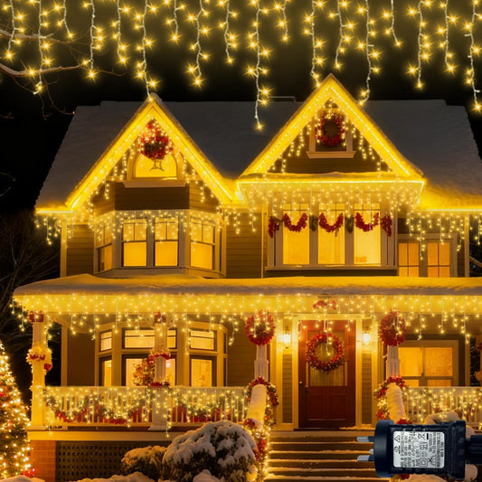 Warm White Icicle Lights Outdoor Cascading Design 75 Bulbs 10m NEW