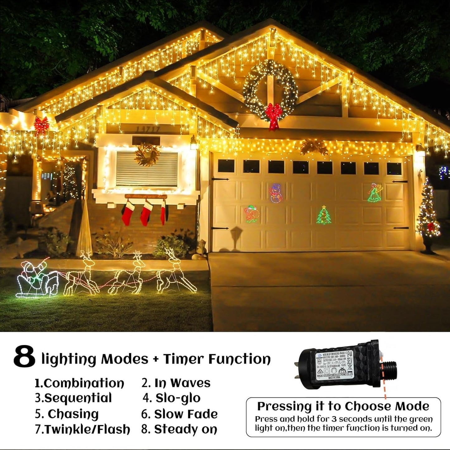 Warm White Icicle Lights Outdoor Cascading Design 75 Bulbs 10m NEW