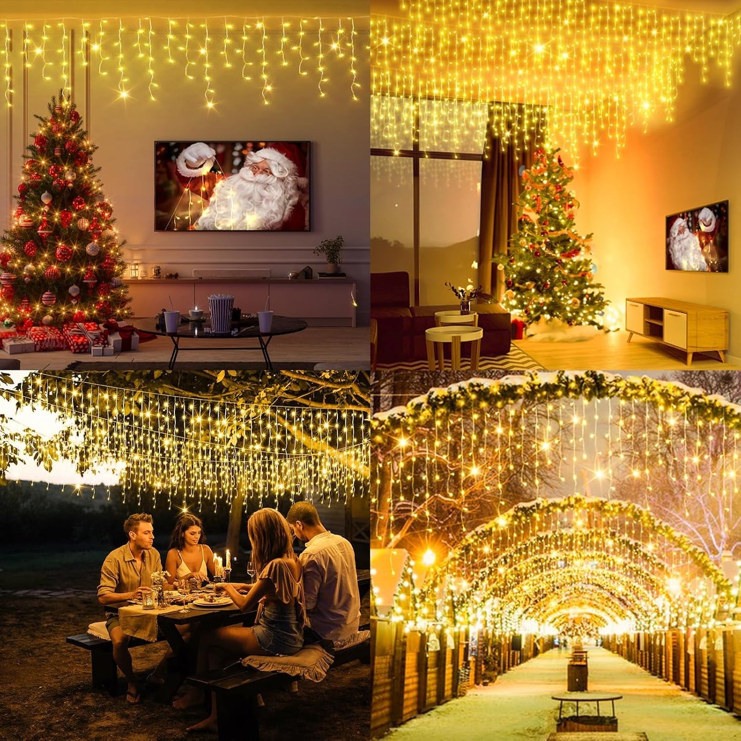Warm White Icicle Lights Outdoor Cascading Design 75 Bulbs 10m NEW