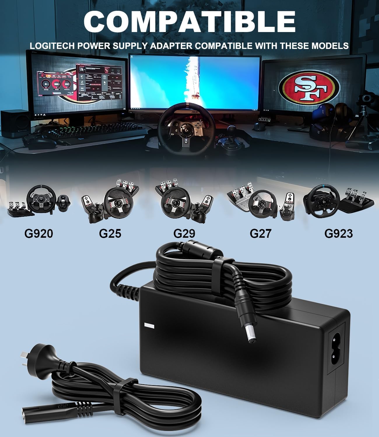24V Charger AC Adapters for Logitech G29 G27 G25 G923 G920 G940 GT Driving DEMO