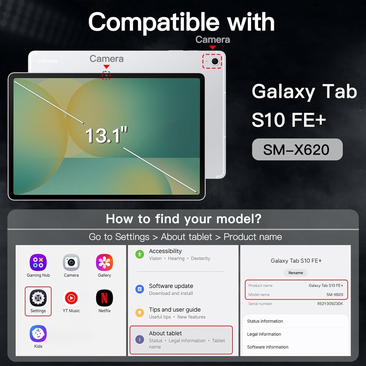 JETech 13.1" Rotating Tablet Case for Samsung Galaxy Tab S10 FE+ in Silver NEW
