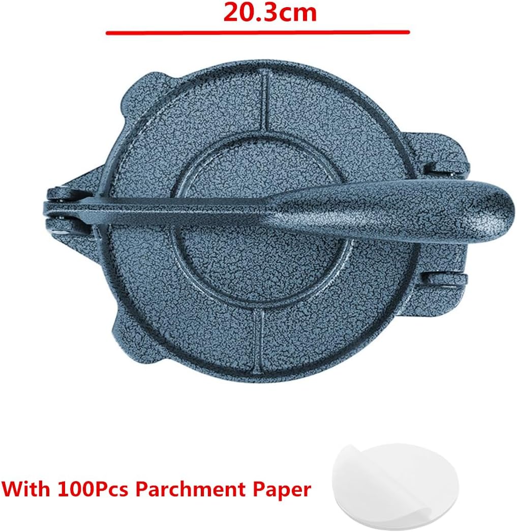 ViviCreate 8" Heavy Duty Cast Iron Tortilla Press with 100pcs Paper Blue NEW