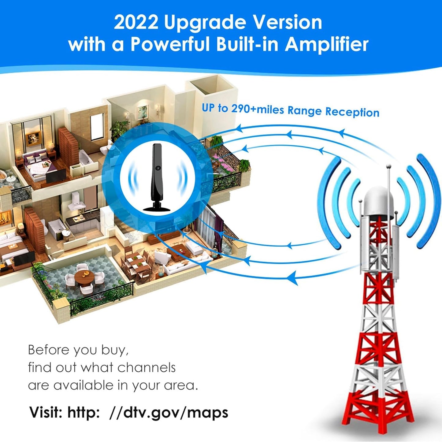 Portable Black Smart TV Antenna with HD Digital Signal Booster Plug Play DEMO