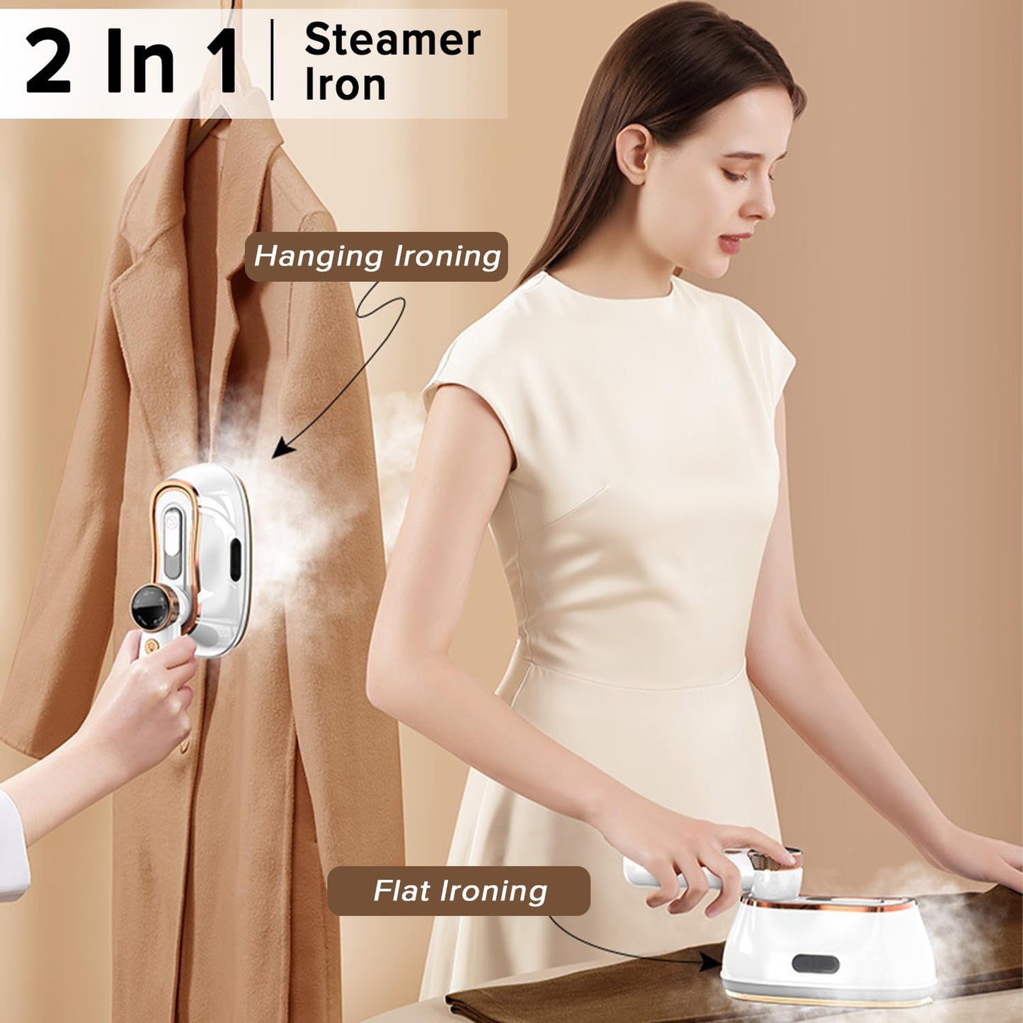 Compact Portable Steam Irons Handheld Steam Iron 180ml for Travel, White NEW