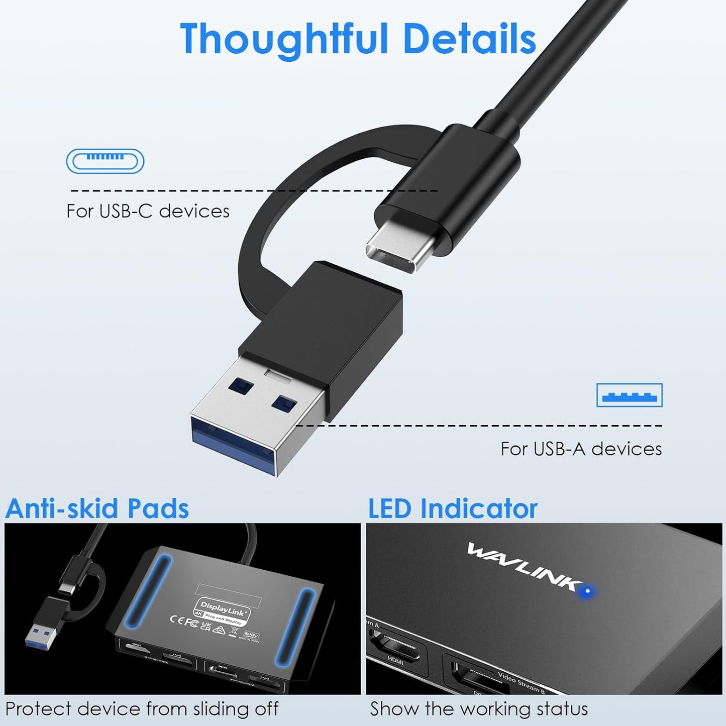 WAVLINK USB Hubs 3.0 or C to DisplayPort HDMI Adapter Dual 5K/4K@60Hz NEW