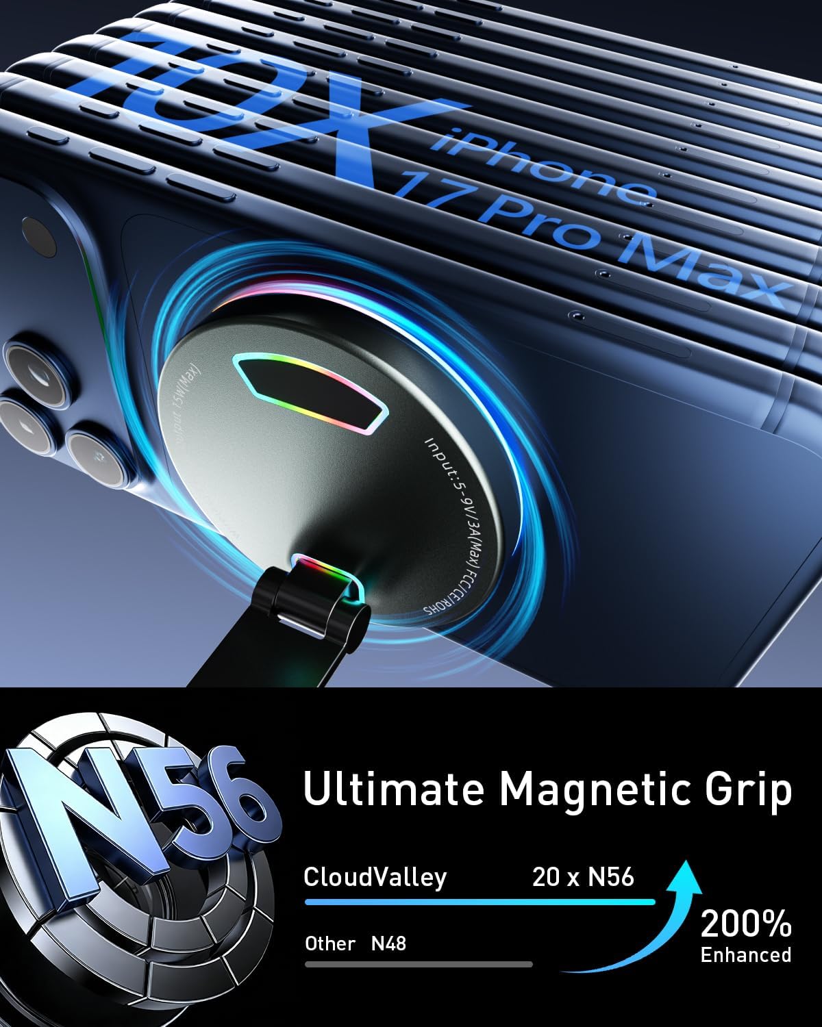360 Degree Rotating Wireless Magnetic Car Charger Cradle 15W Suction Cup DEMO