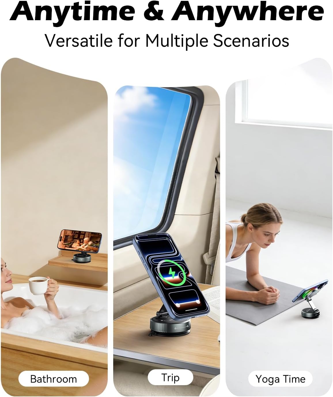 360 Degree Rotating Wireless Magnetic Car Charger Cradle 15W Suction Cup DEMO