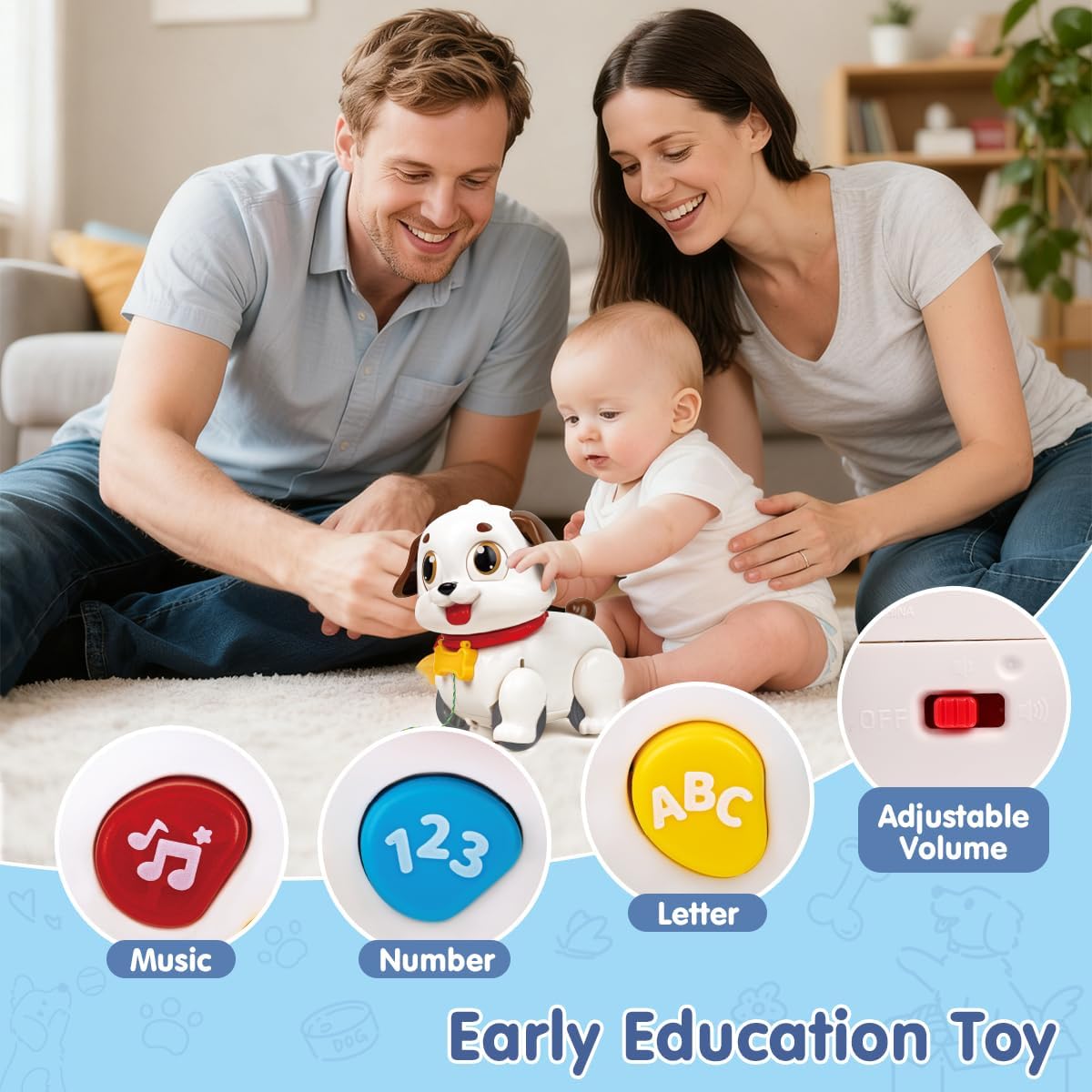 Hola Push & Pull Dancing Puppy Tummy Time Toy for Ages 6-12 Months DEMO