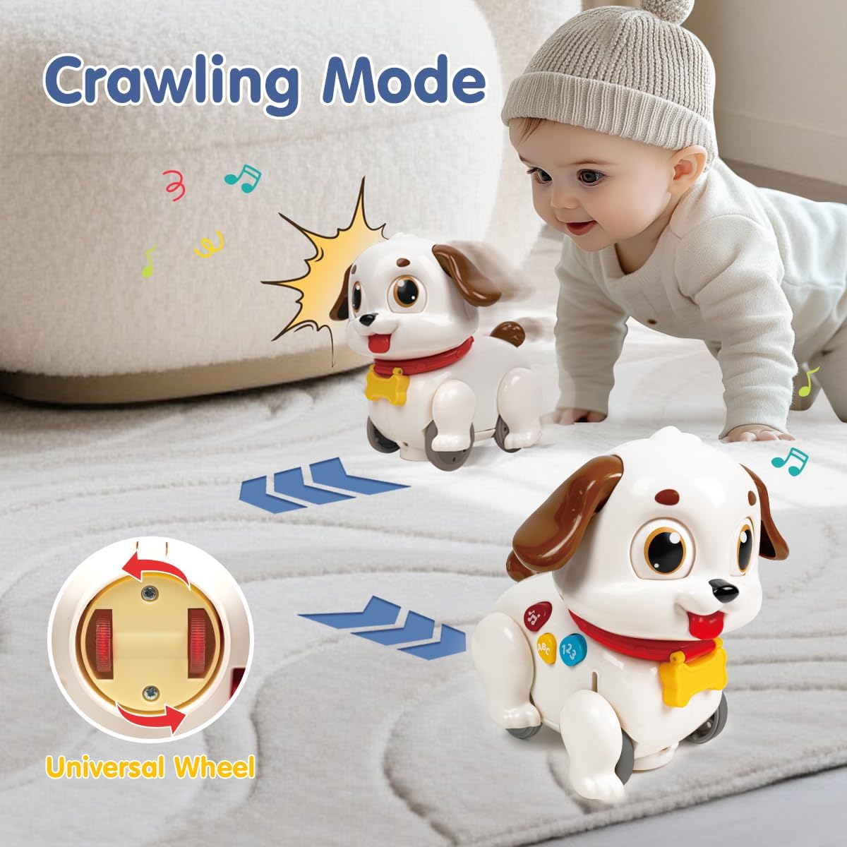 Hola Push & Pull Dancing Puppy Tummy Time Toy for Ages 6-12 Months DEMO