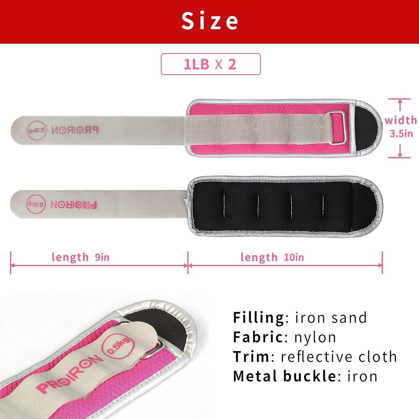 PROIRON Reflective Wrist & Ankle Weights Set, 2 x 0.5kg Adjustable Workout NEW