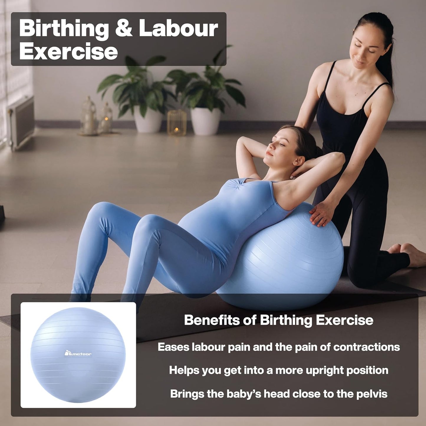 Meteor For The Winners XL Exercise Ball Light Blue Pilates Yoga Fitness DEMO