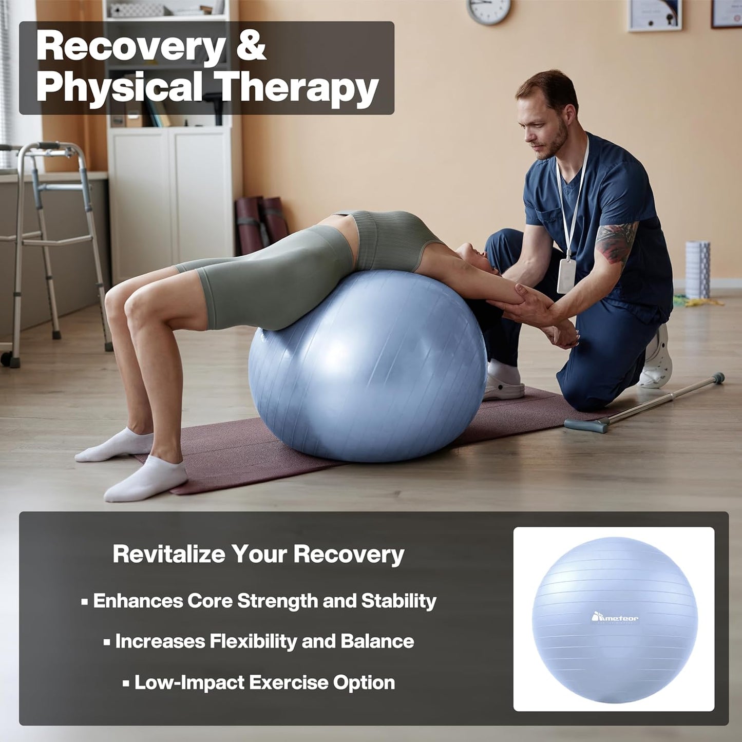 Meteor For The Winners XL Exercise Ball Light Blue Pilates Yoga Fitness DEMO