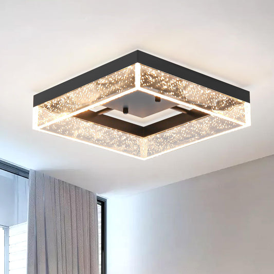 Black Lights Square LED Ceiling Light Flush Mount Acrylic Metal 30x30x7cm NEW