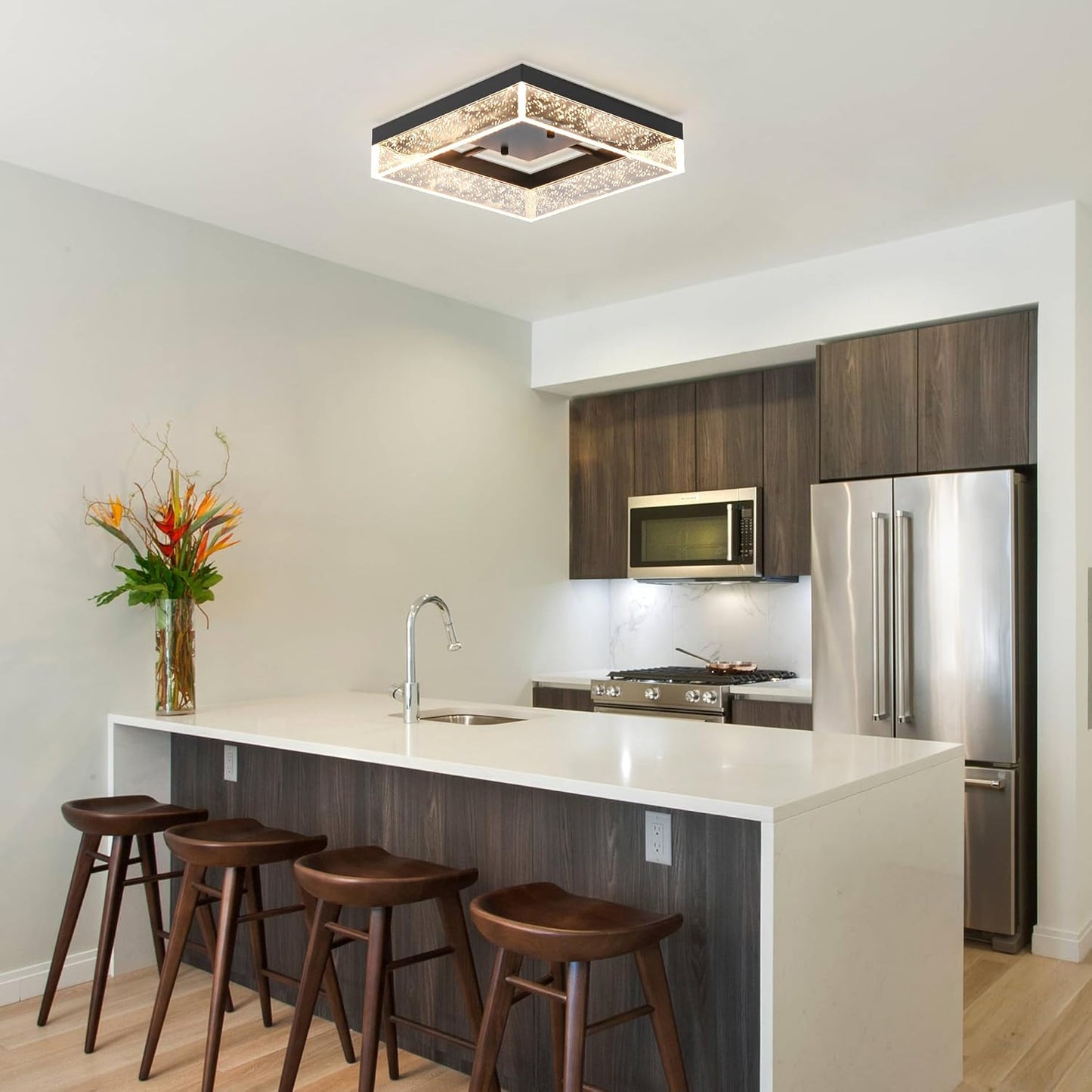 Black Lights Square LED Ceiling Light Flush Mount Acrylic Metal 30x30x7cm NEW