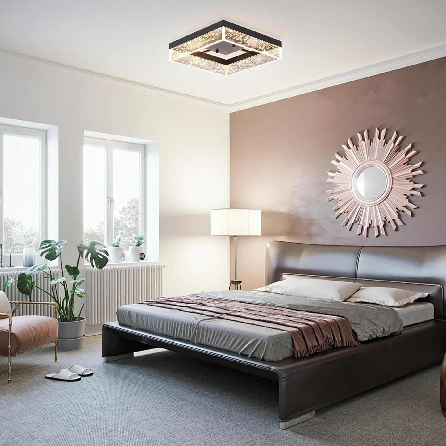 Black Lights Square LED Ceiling Light Flush Mount Acrylic Metal 30x30x7cm NEW