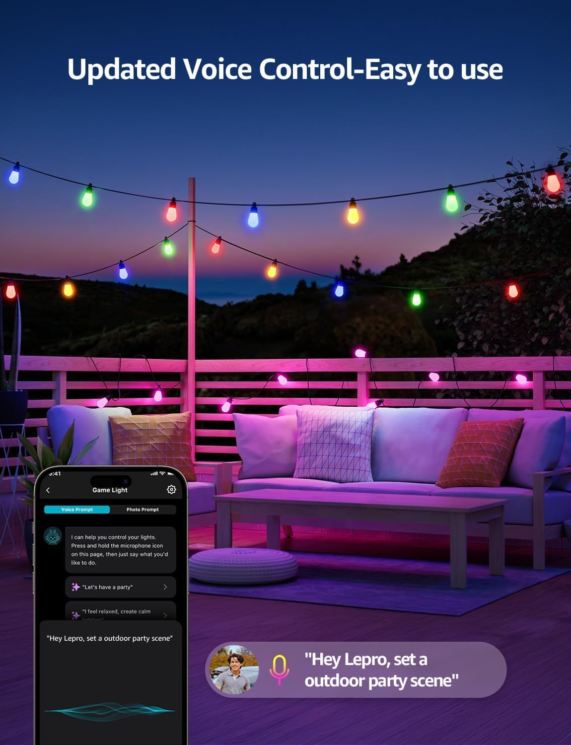 Lepro 30m Outdoor String Lights Dimmable RGB & Warm White Festoon Bulbs DEMO