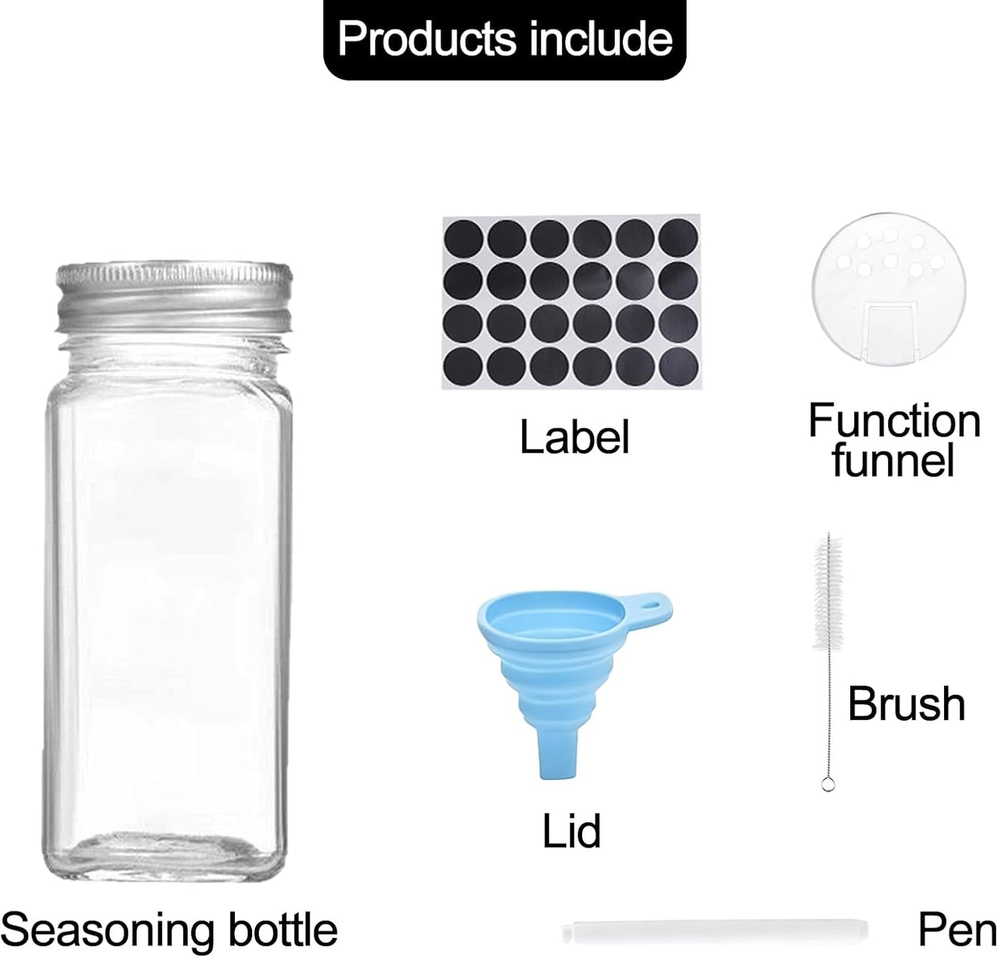 12-Pack Glass Spice Jars with Aluminium Lids Refillable Storage Containers NEW