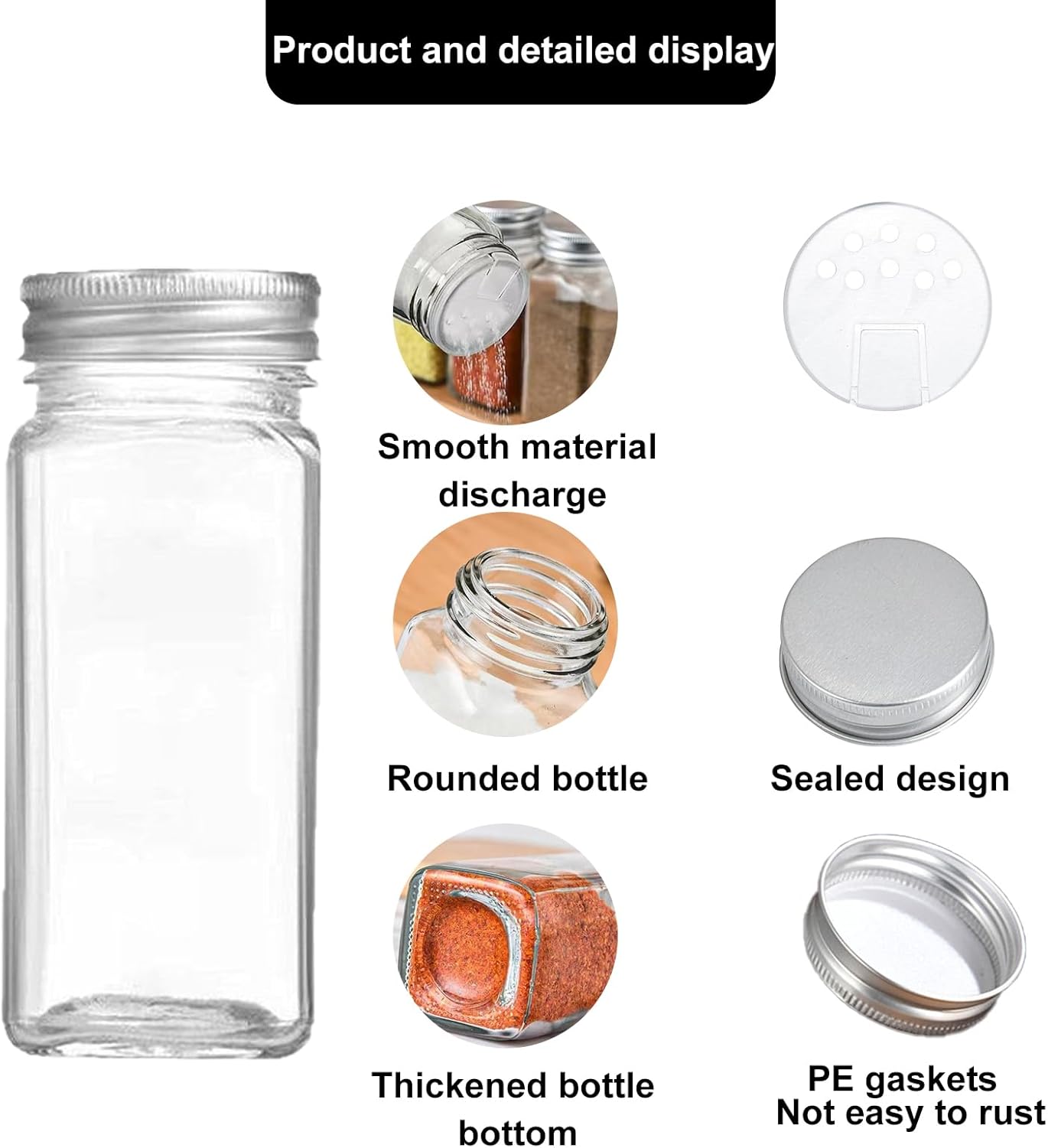 12-Pack Glass Spice Jars with Aluminium Lids Refillable Storage Containers NEW