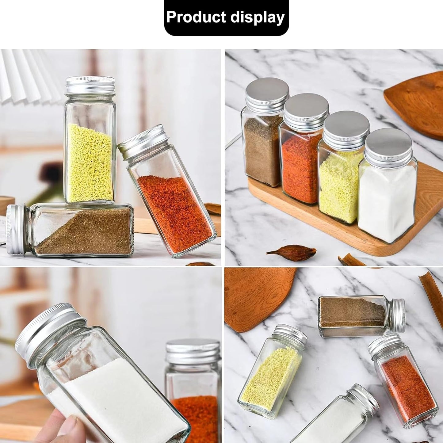 12-Pack Glass Spice Jars with Aluminium Lids Refillable Storage Containers NEW