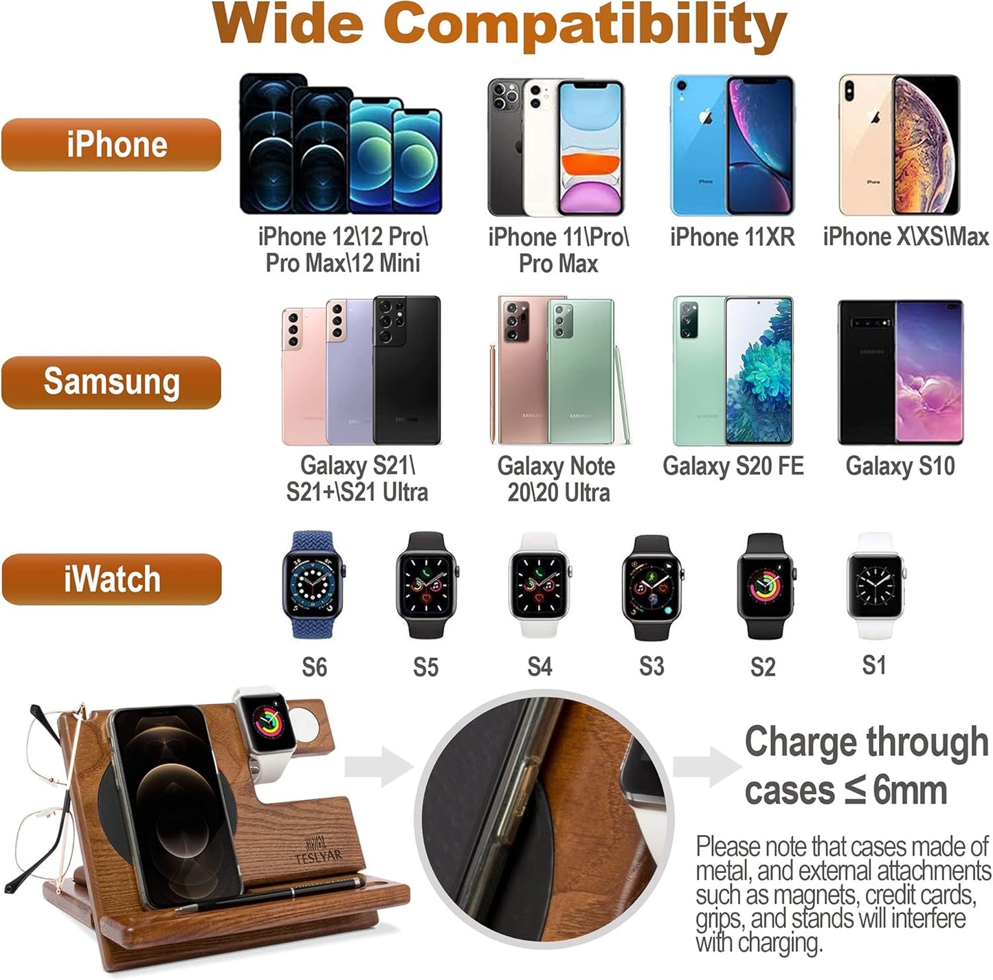 Teslyar Multifunctional Charging Station Organizer Dock Holder Stand Brown NEW