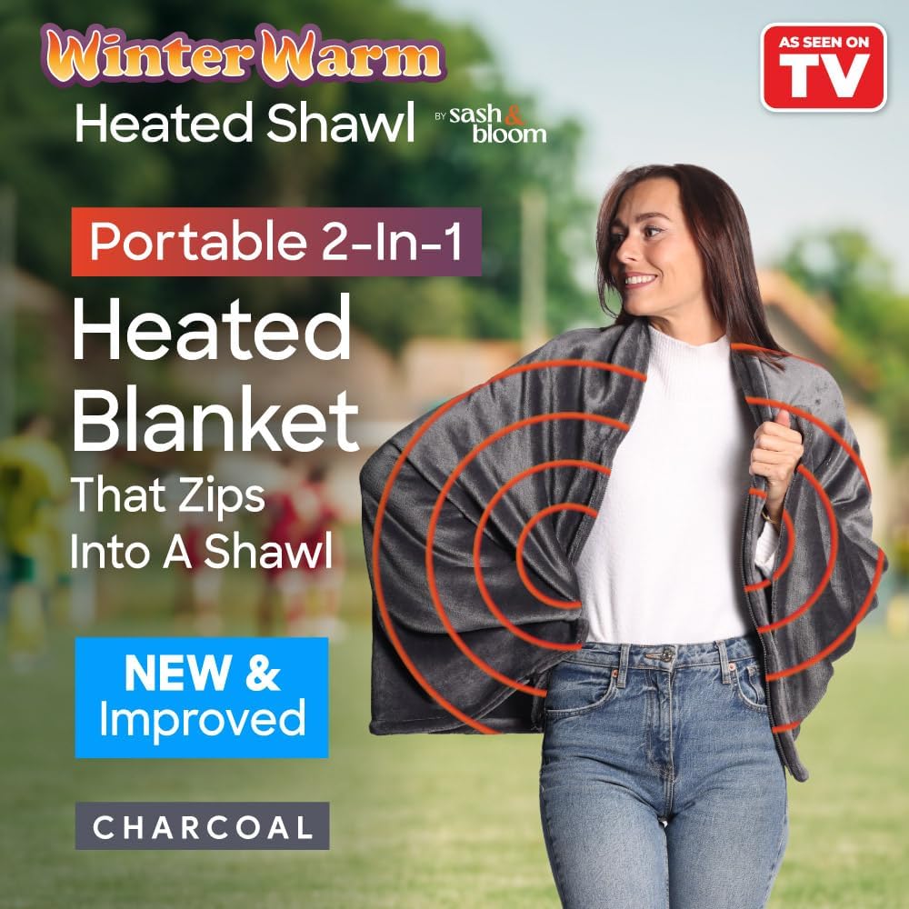 Sash & Blankets Bloom Unisex Oversized Heated Blanket Shawl Charcoal Size NEW