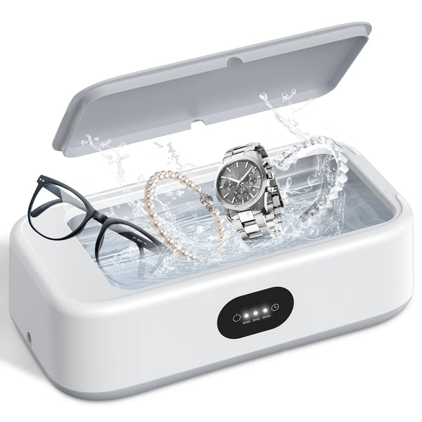 Ultrasonic Jewelry Cleaner 49KHz for Rings, Eyeglasses, Watches - White DEMO
