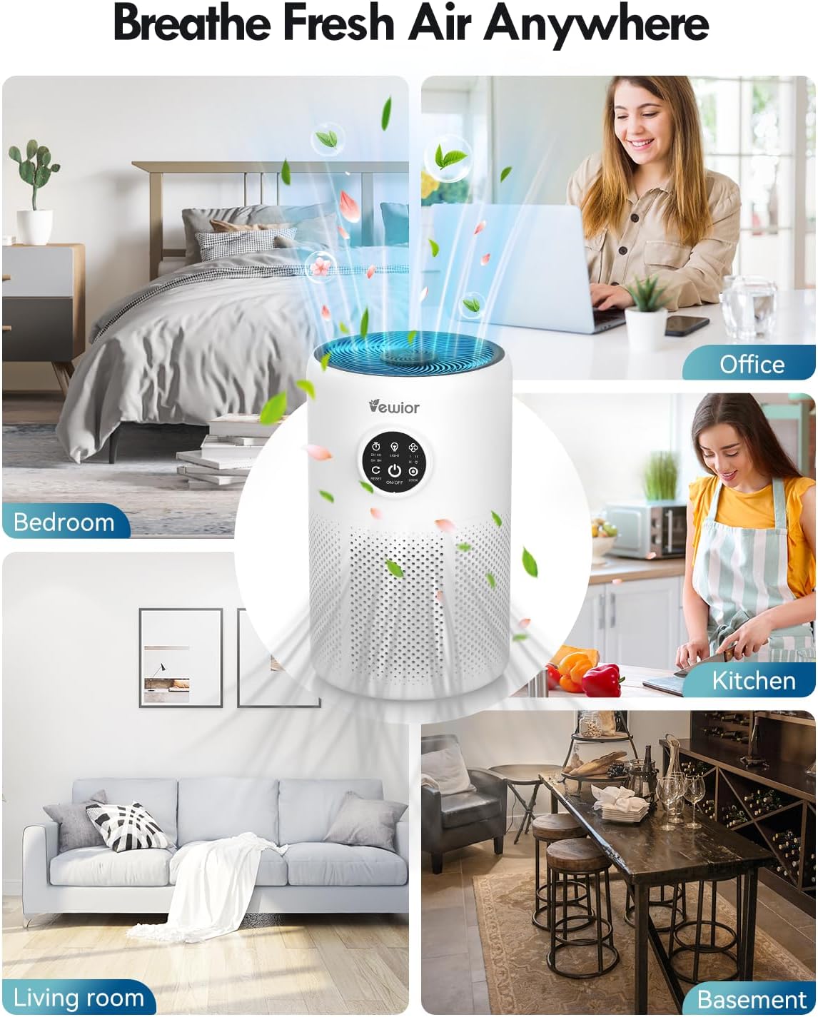 VEWIOR True HEPA Air Purifier for Large Rooms up to 1500 sq ft, White DEMO