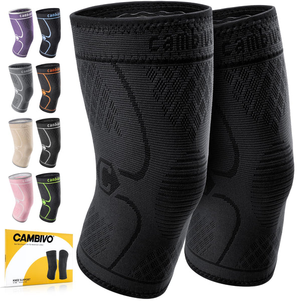 CAMBIVO Knee Brace Compression Sleeve Support, Black, Medium Size, Braces NEW