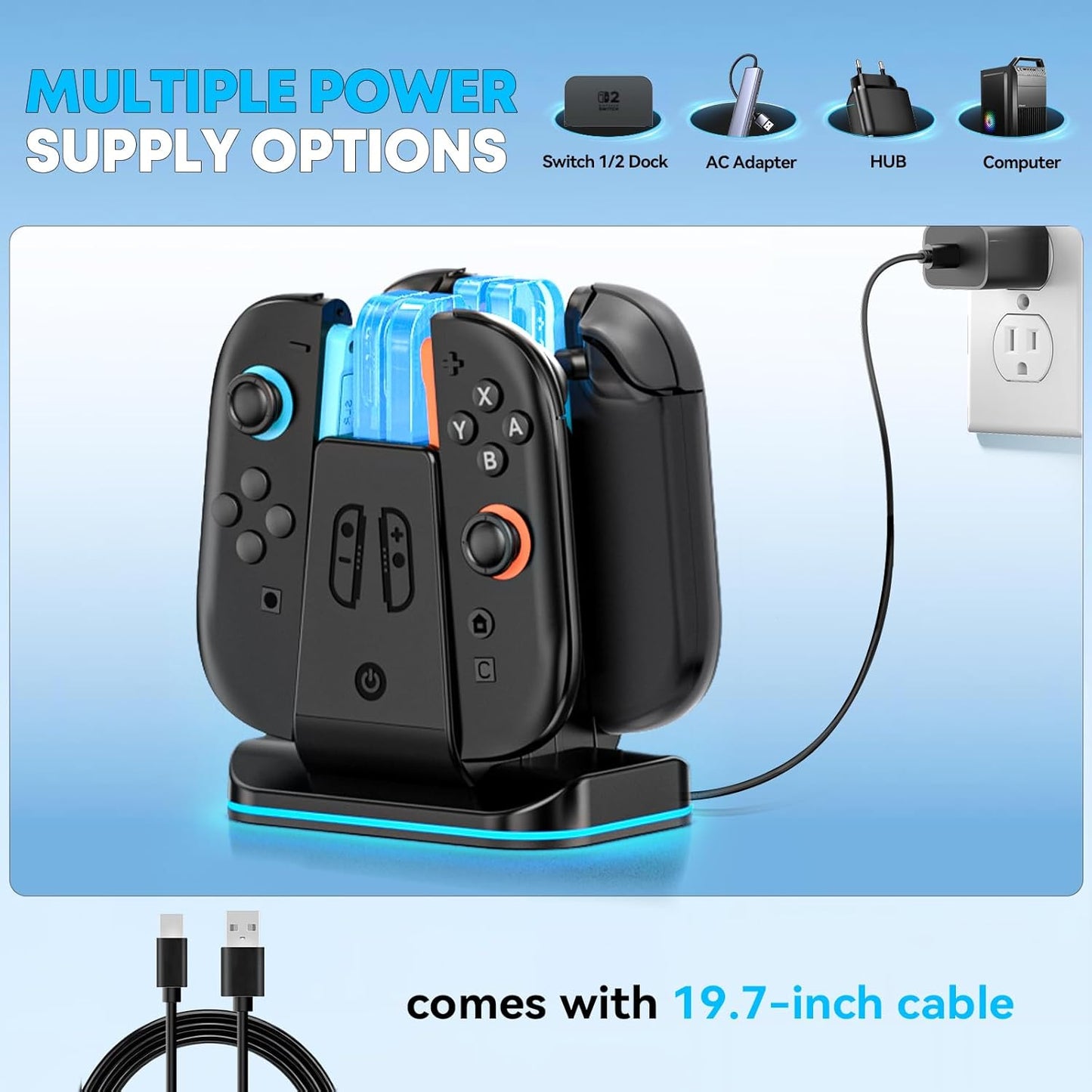 8-in-1 Charging Dock for Nintendo Switch Joy-Con Controllers - Black DEMO