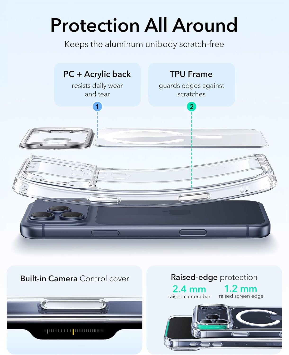 ESR Clear Phone Case with Stand and Camera Cover for iPhone 17 Pro Max Size NEW
