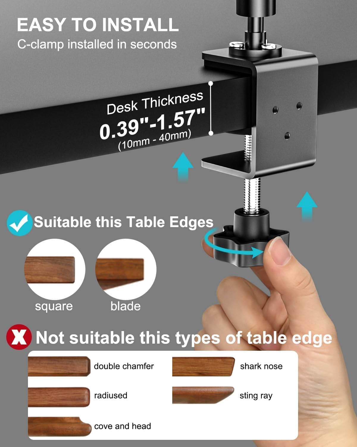 EXSHOW Adjustable Stands Metal Monitor Stand 360° Desk Mount for 15.6 Inch NEW