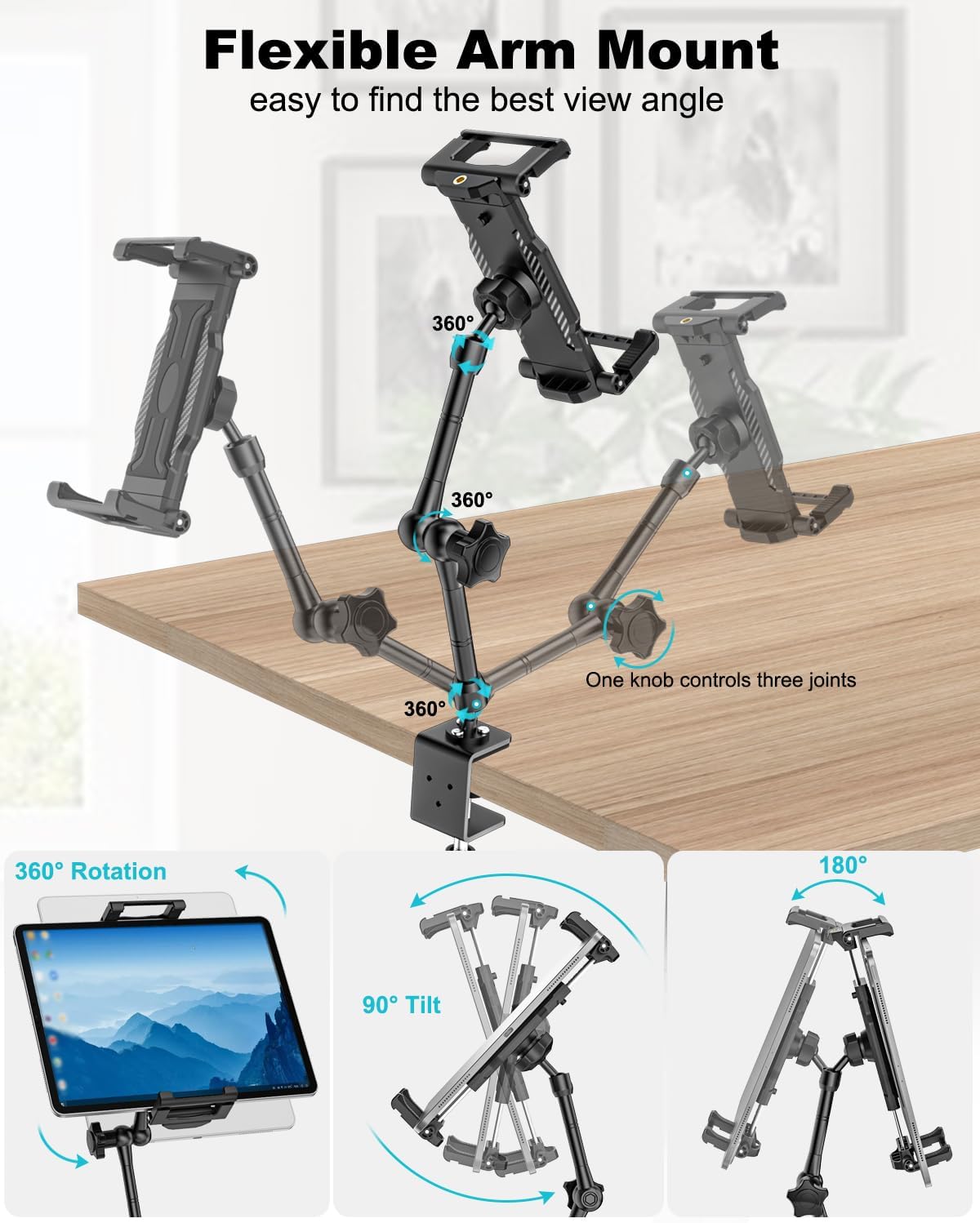 EXSHOW Adjustable Stands Metal Monitor Stand 360° Desk Mount for 15.6 Inch NEW