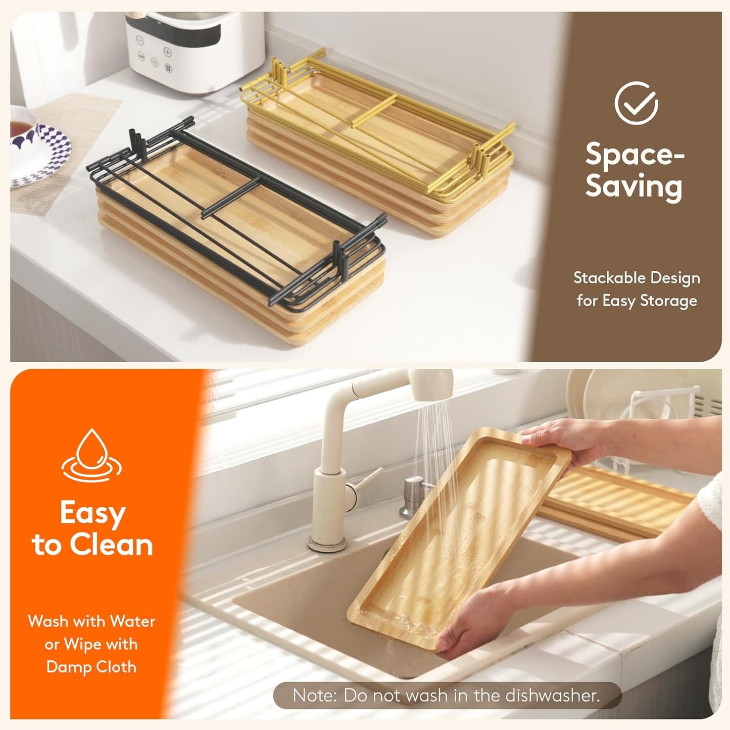 Lifewit 3-Tier Bamboo Serving Tray, Gold Tiered Platters for Party Supplies NEW