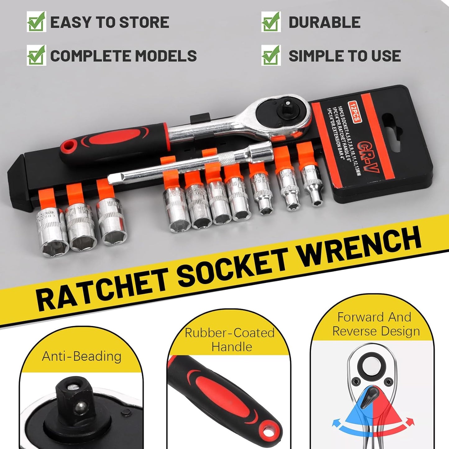 Mardatt 12-Piece Ratchet Socket Wrench Set Chrome Vanadium Steel Size 4-13mm NEW