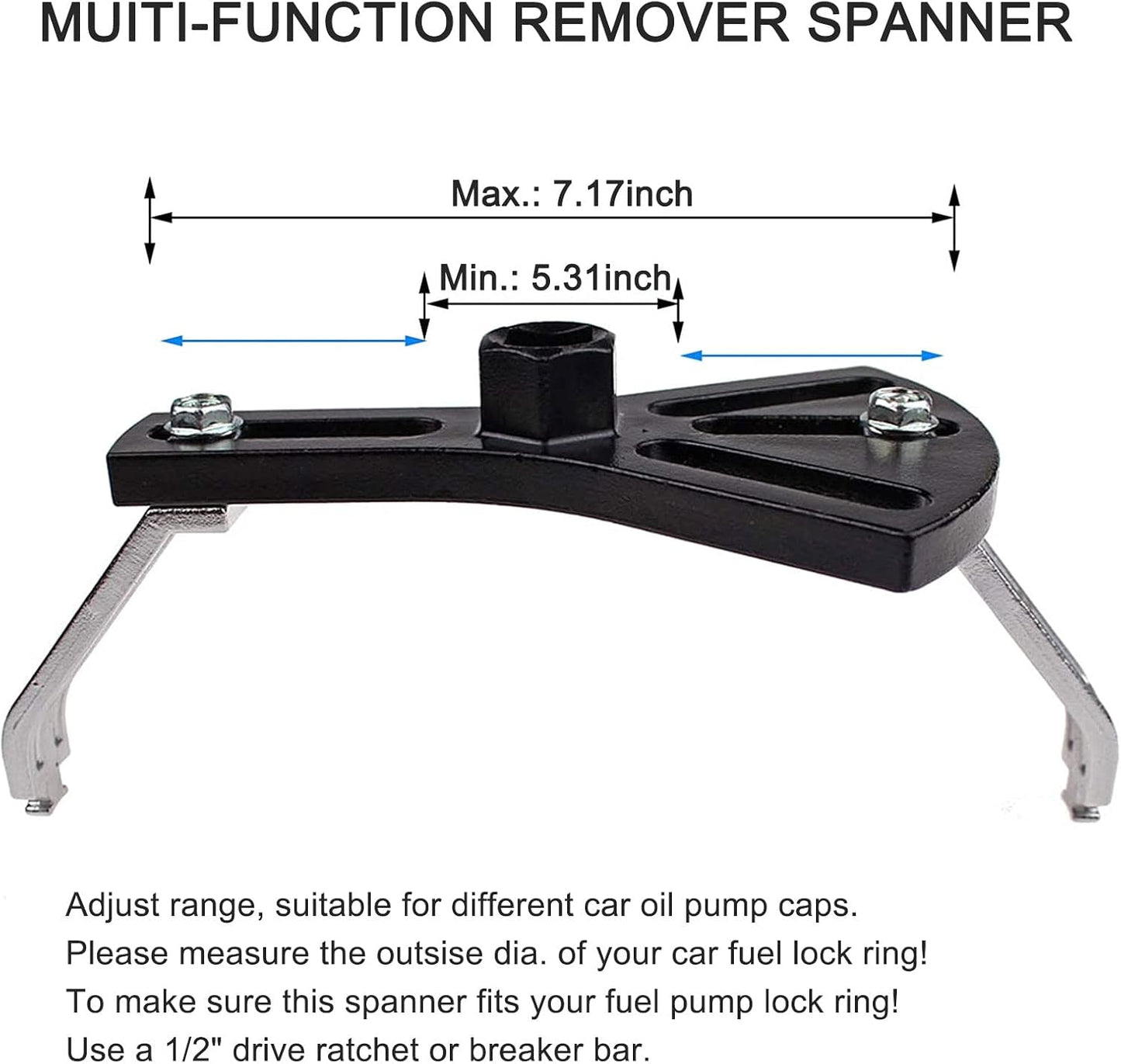 Adjustable Fuel Pump Lock Ring Removal Tool Universal Set for Cars, Black NEW