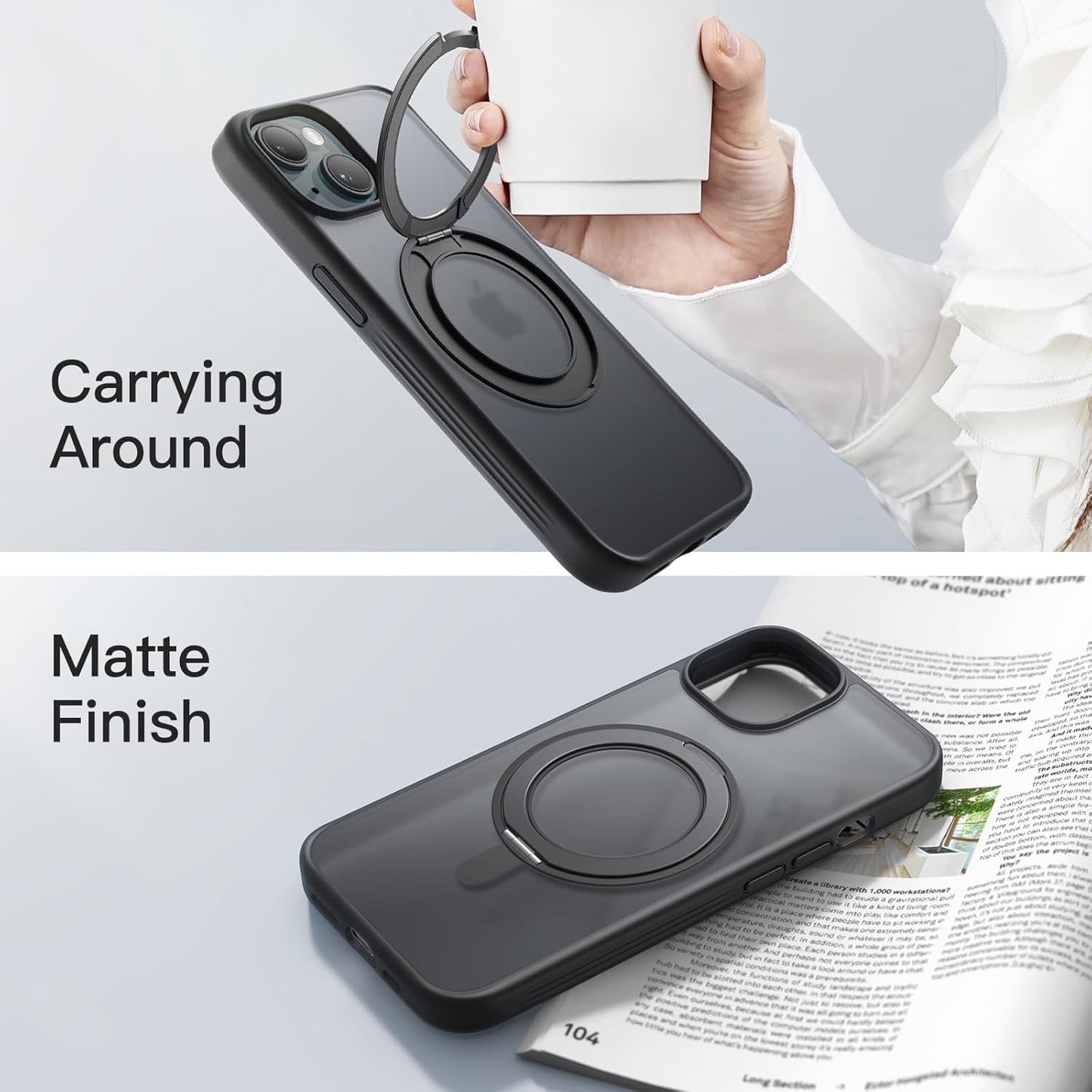 JETech 360° Rotatable Protective Phone Case for iPhone 15 6.1-Inch, Black NEW