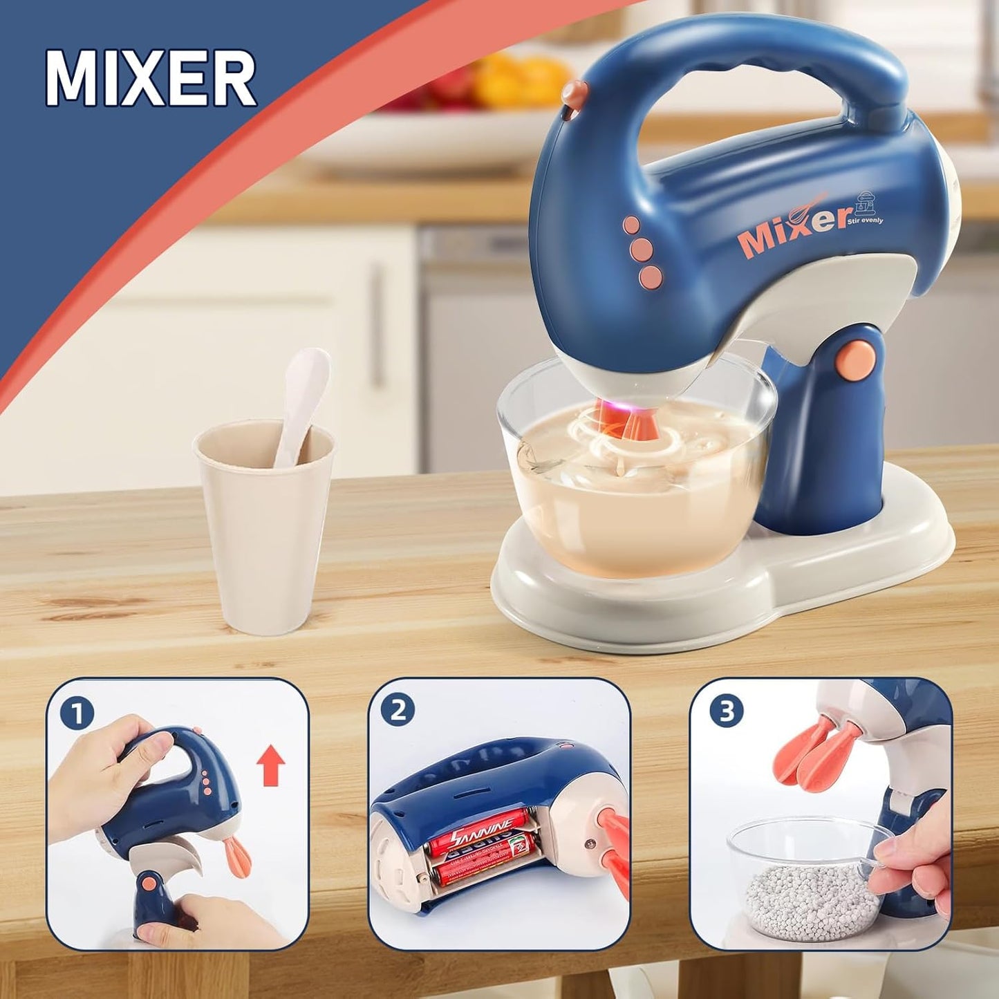 Blue Kids & White Kitchen Playset with Coffee Machine Toaster Blender Mixer NEW