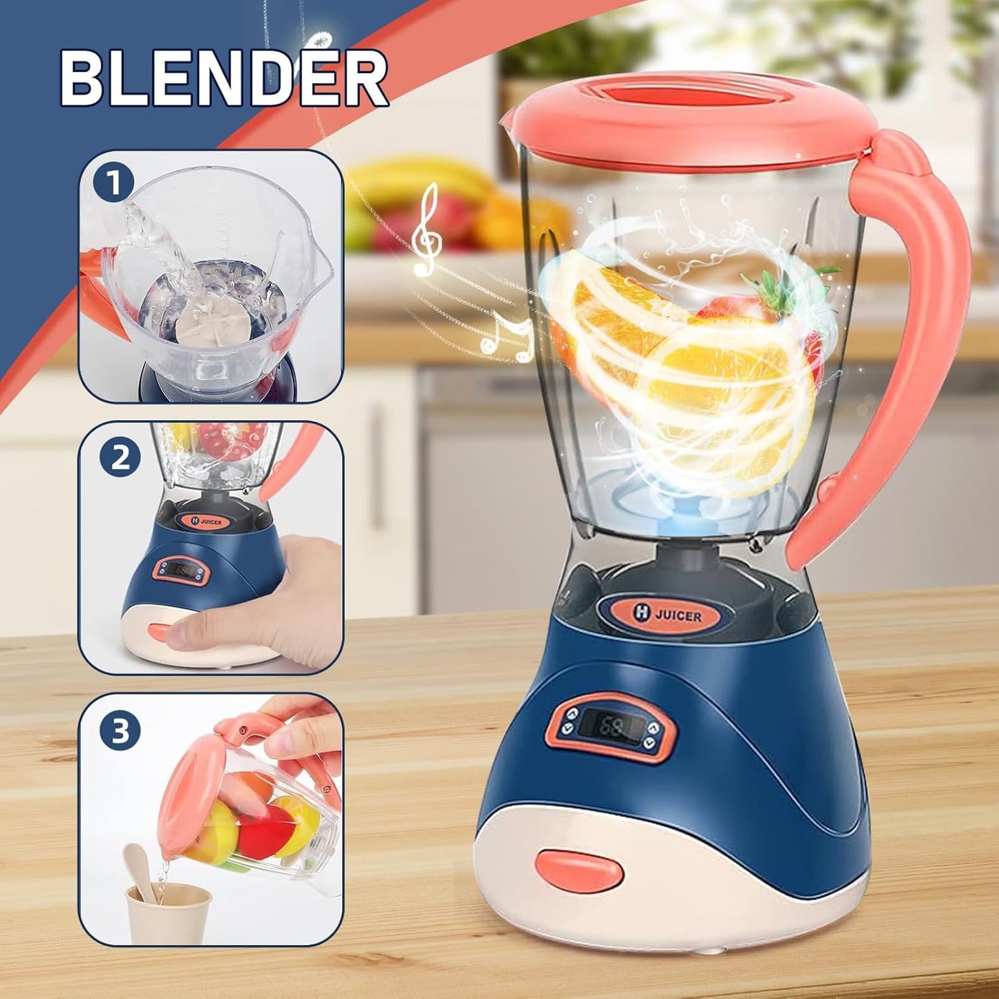 Blue Kids & White Kitchen Playset with Coffee Machine Toaster Blender Mixer NEW