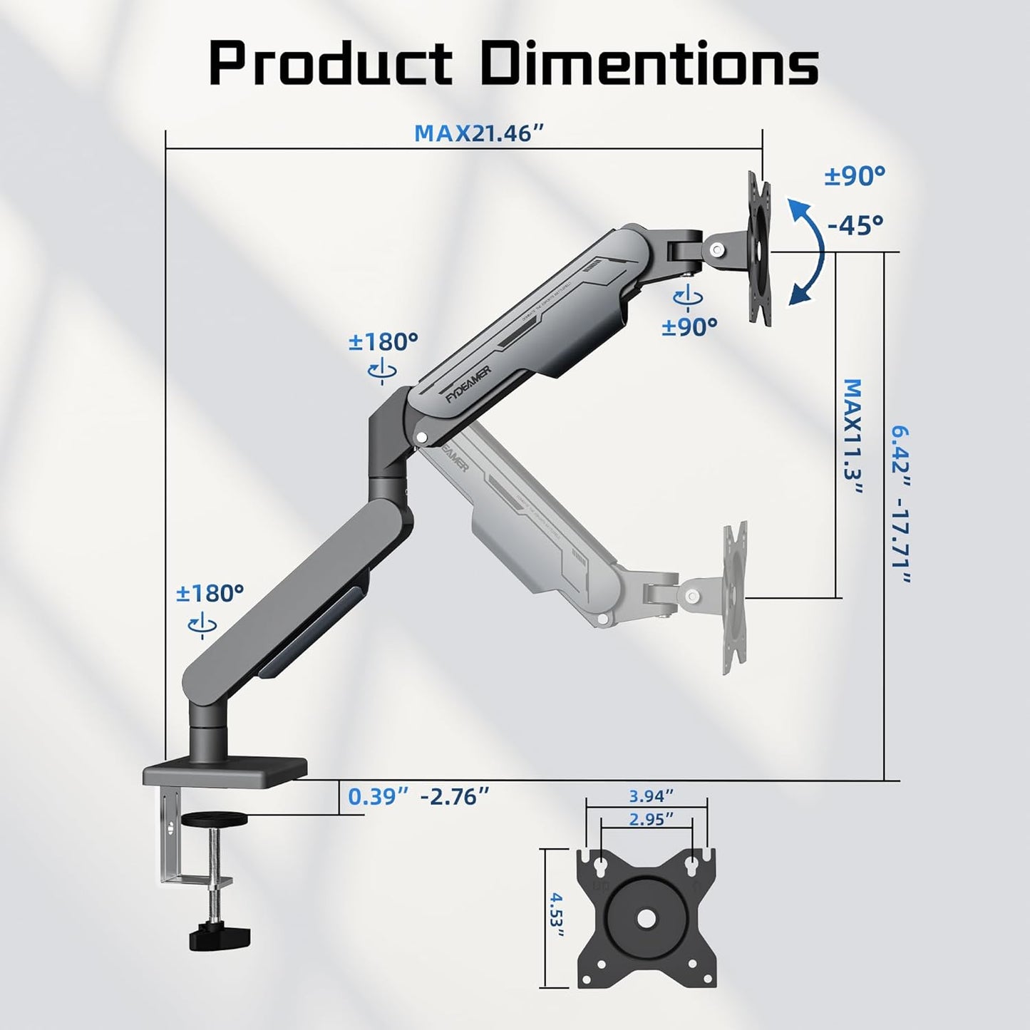 Fydeamer Heavy Duty Gas Spring Monitor Mount for 17-32 Inch Screens Black NEW