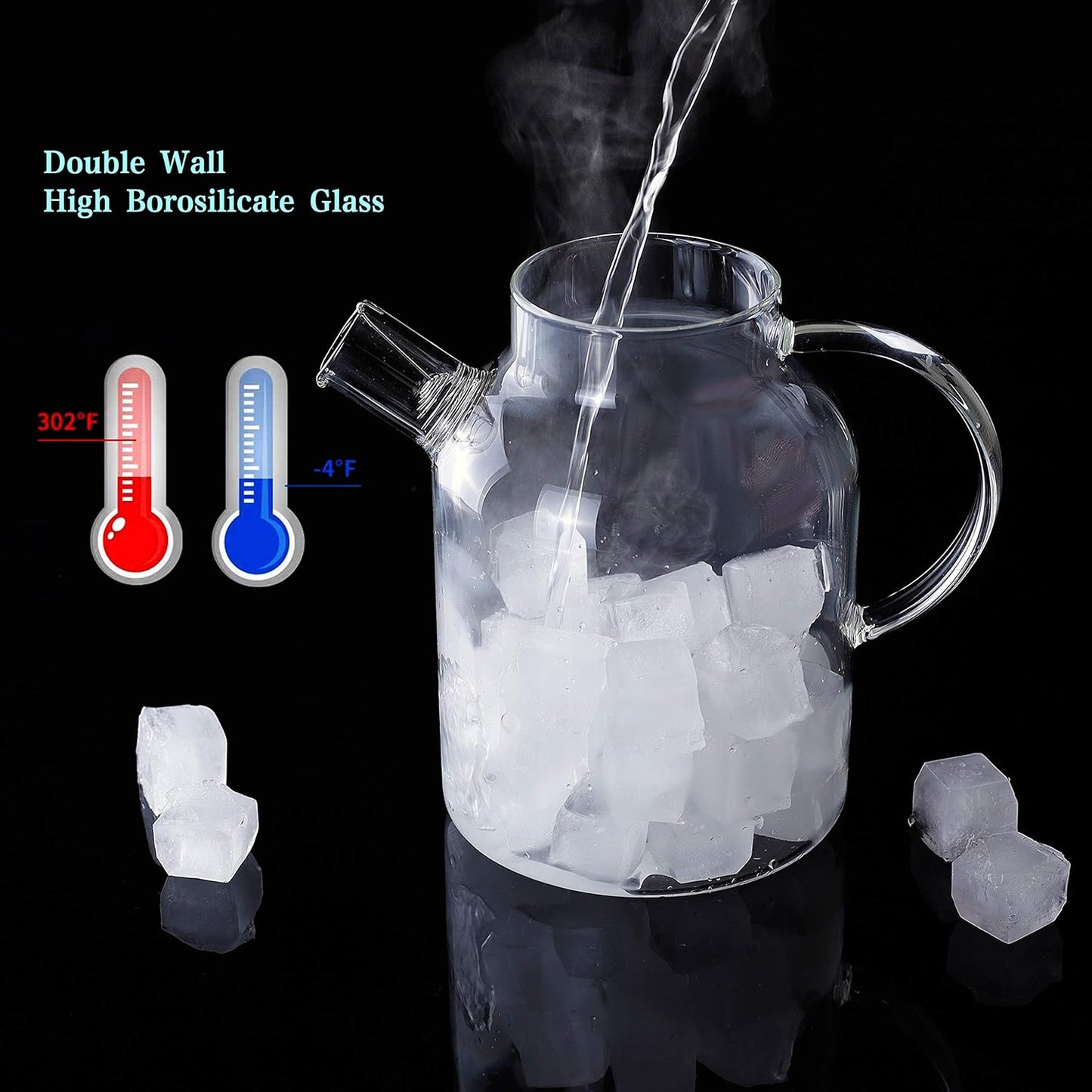 CNGLASS 50.7OZ/1500ml Stovetop Safe Glass Teapot with Removable Filter Size NEW