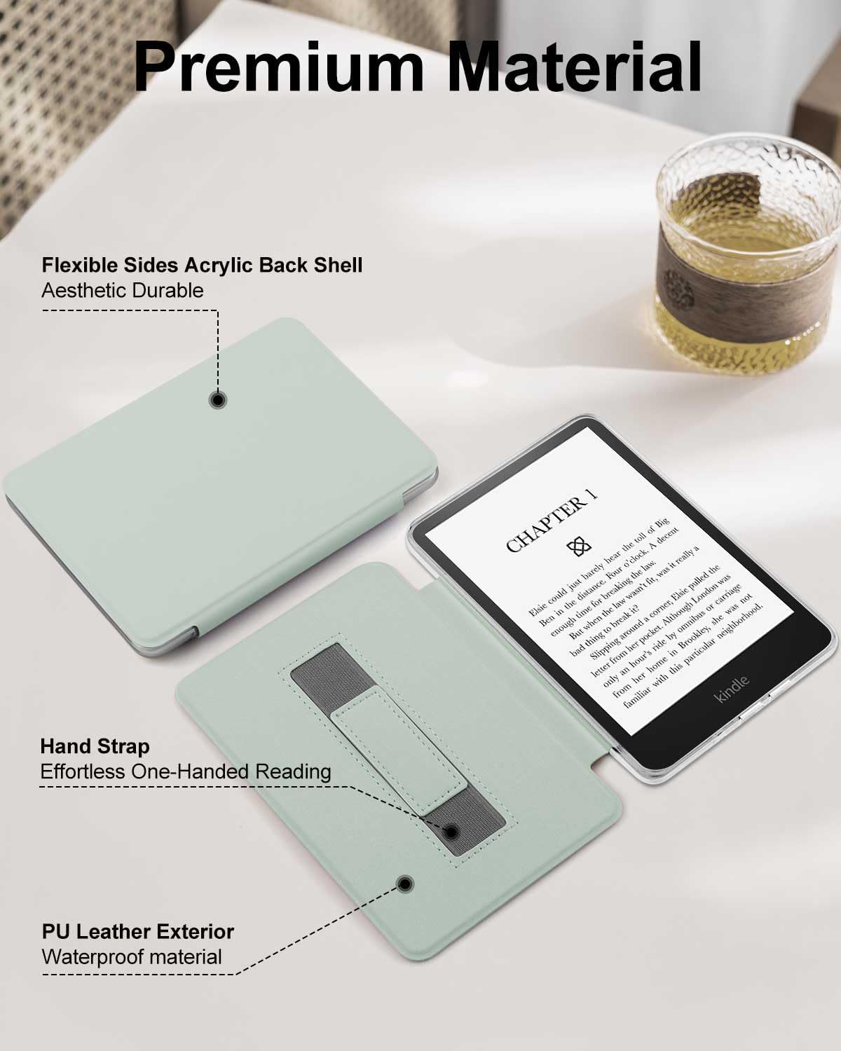 T Tersely Matcha Leather Tablet Case with Hand Strap for 7" Tablets Size 17 NEW