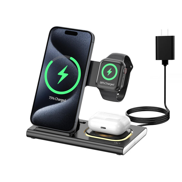 3-in-1 Foldable Fast Wireless Charging Station for iPhone Android Devices NEW