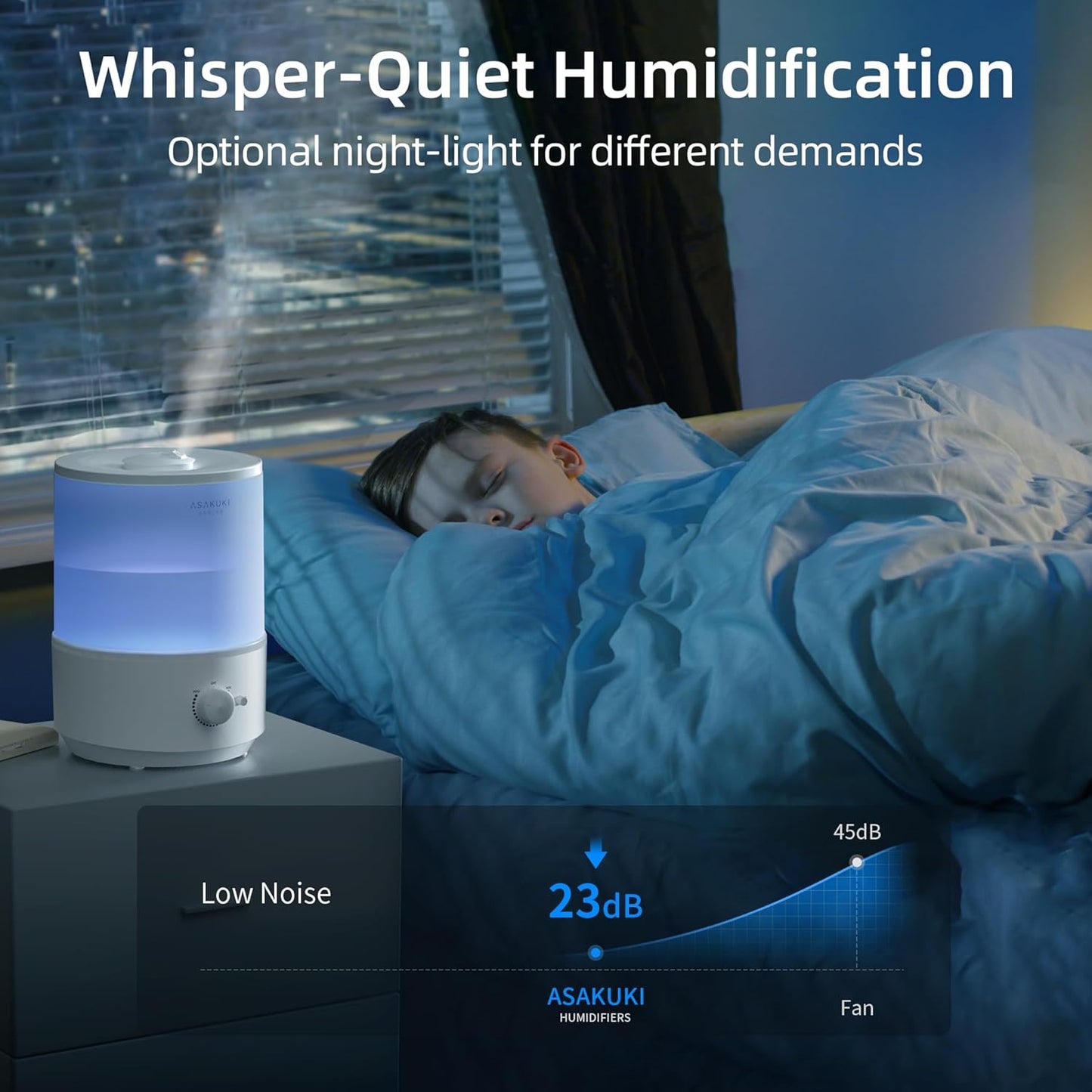 ASAKUKI 3L Cool Mist Humidifier for Bedroom, Home, Office - White NEW