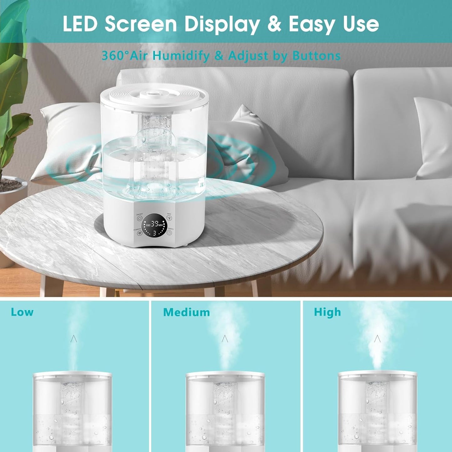 4L Ultrasonic Humidifiers Cool Mist Humidifier for Home, Quiet White Size 4L NEW