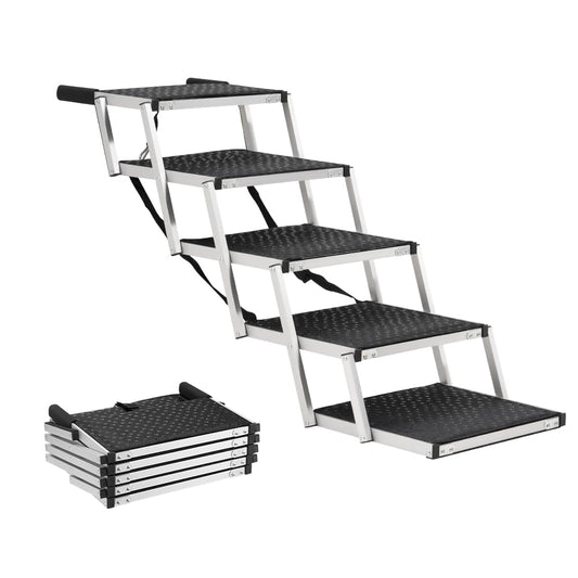 Petzly Portable Folding Dog Stairs Non-Slip Surfaced Pet Furniture Grey DEMO