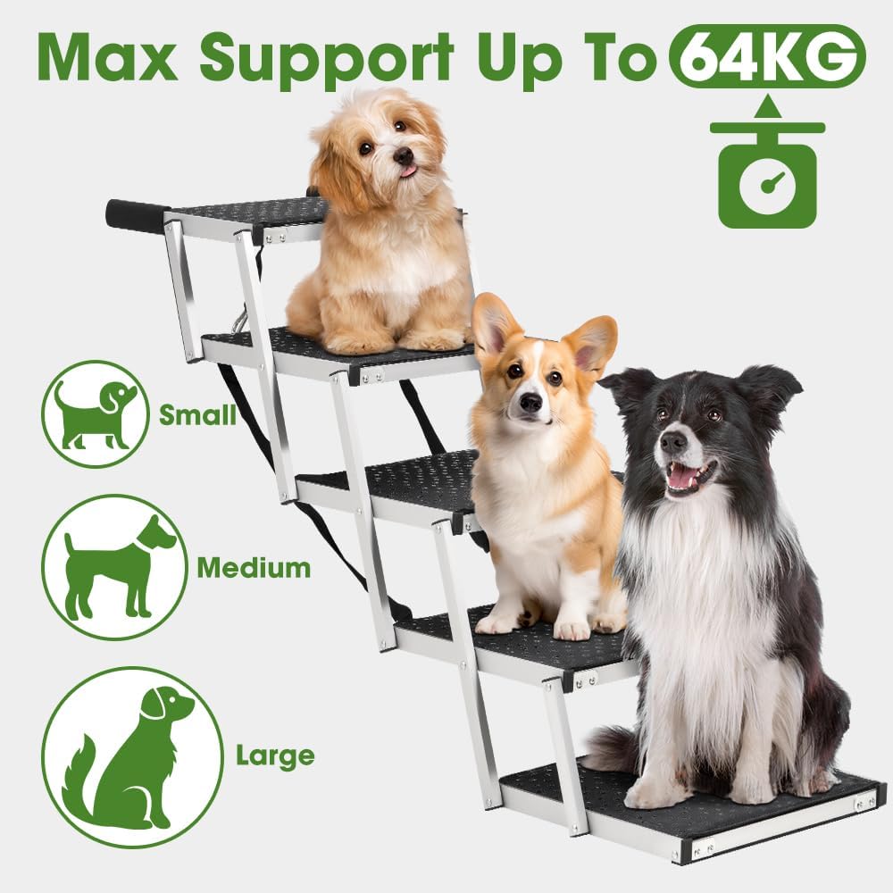 Petzly Portable Folding Dog Stairs Non-Slip Surfaced Pet Furniture Grey DEMO